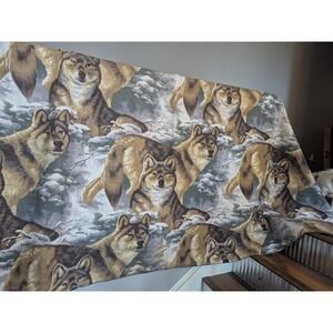 Vintage Wolf Winter Snow‎ Scene Blanket 98x85 Made in USA King Nylon Polyester